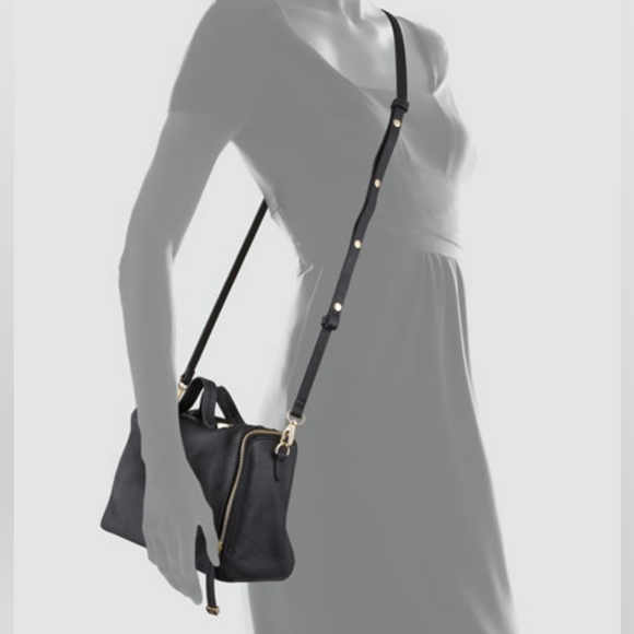 Halston Heritage Baby Pebbled Satchel Bag - Black Leather with Gold Accents - Picture 3 of 16